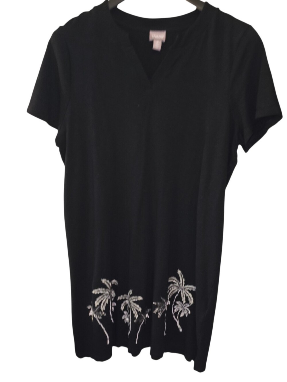 Chico's Sz. Xlarge/US 16 Black Dress With Embroidered Palms
